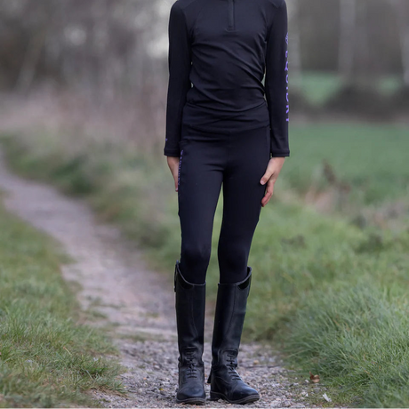EQUIDRY Children's Water Repellent Leggings #colour_black-lilac