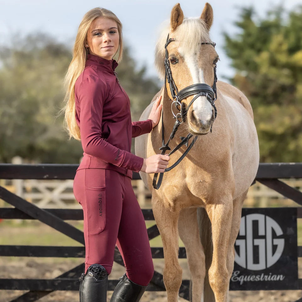 EQUIDRY Children's Water Repellent Zip up Top #colour_plum-black