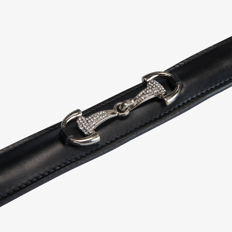 Equestro Leather Belt With Snaffle Bits And Rhinestones #colour_black-silver