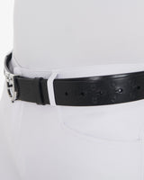Equestro Leather Logo Belt With Logoed Buckle #colour_black-silver