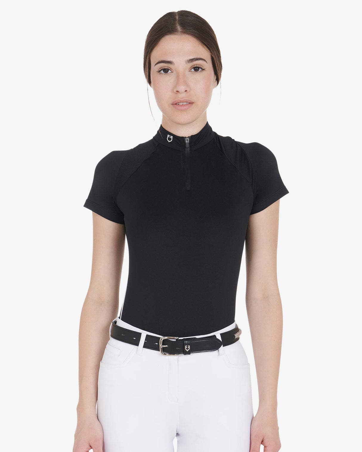 Equestro Leather Belt With Silver Clincher #colour_black-silver