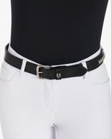 Equestro Leather Belt With Silver Clincher #colour_black-silver