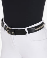 Equestro Leather Belt With Silver Clincher #colour_black-silver