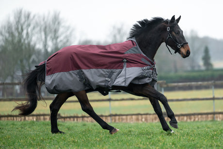 HKM 600D 300g High Neck Turnout Rug -Yukon- #colour_dark-red-grey