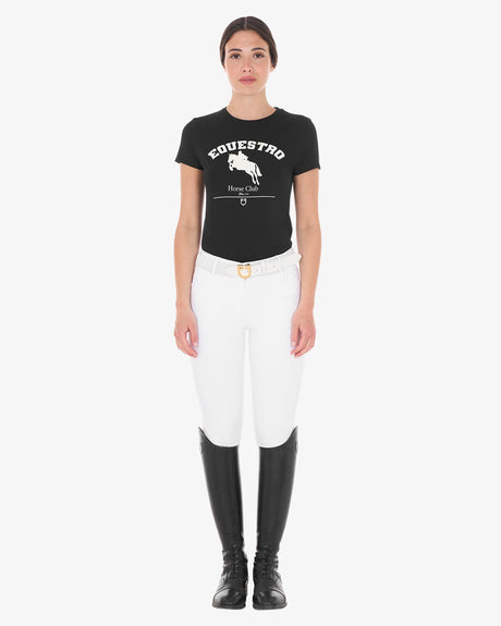 Equestro Women's Cotton Jumping Horse Club T-Shirt #colour_black