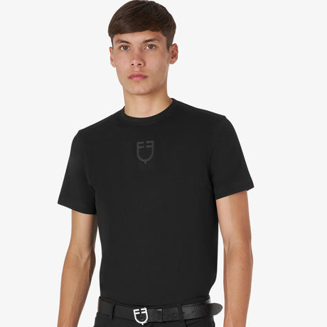 Equestro Men's Basic T-Shirt With Tone-On-Tone Logo #colour_black