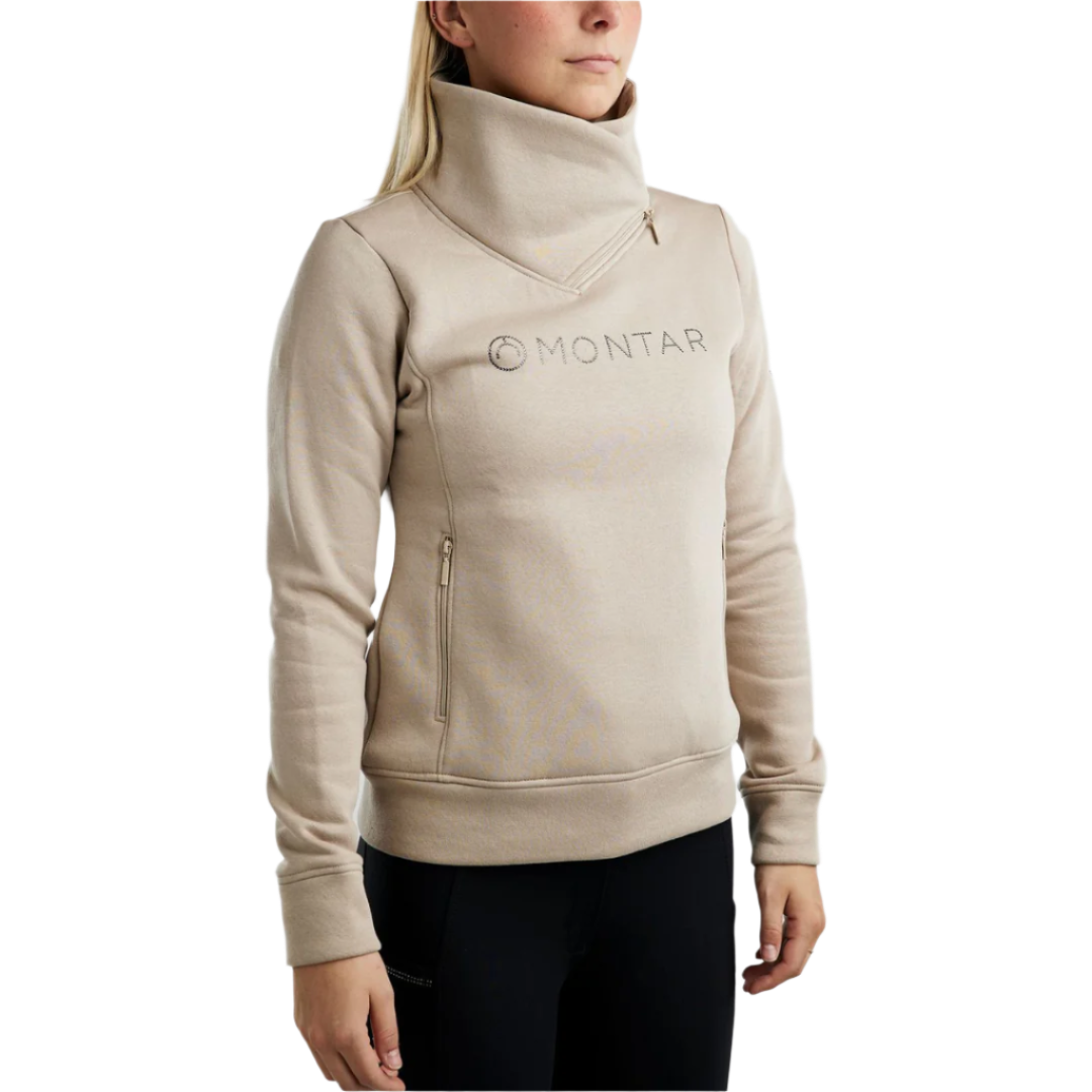 Montar MoNaja High Collar Sweatshirt with Gun Metal Crystal Logo #colour_light-silver-grey