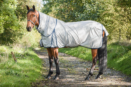 Mackey Equi-Sential Fly Rug with Detachable Neck #colour_silver-navy