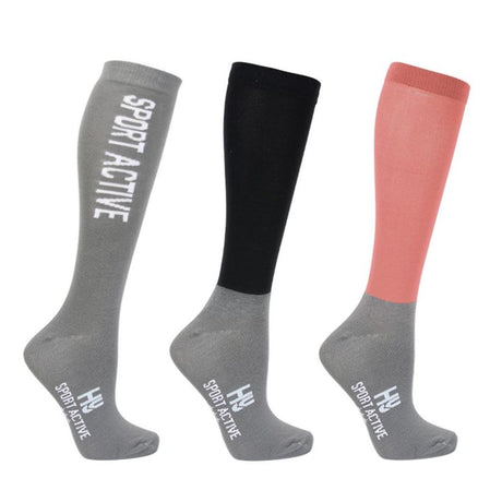 Hy Sport Active Riding Socks (Pack of 3) #colour_coral-rose-pencil-point-grey-black