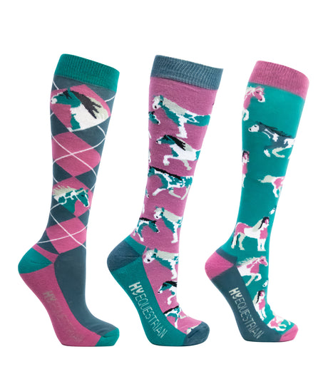 Hy Equestrian Novelty Printed Socks #colour_teal-berry