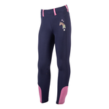 HKM Children's Silicone Full Seat Riding Tights -Pony Dream II- #colour_deep-blue