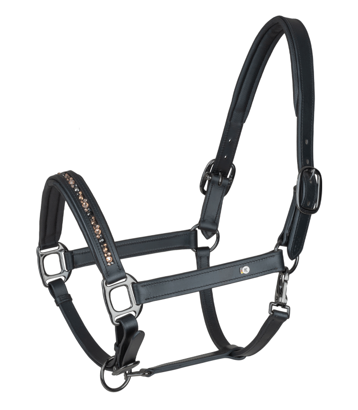 Waldhausen X-Line Leather Halter Crystal #colour_black-grey