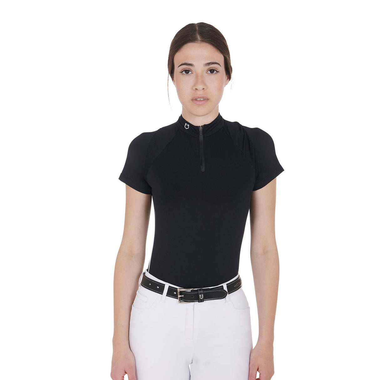 Equestro Leather Belt With Handcrafted Embroidery #colour_black