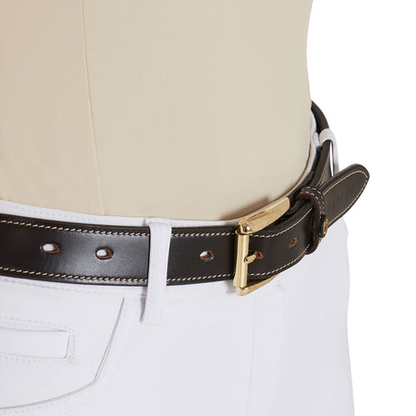 Equestro Leather Belt With Handcrafted Embroidery #colour_brown