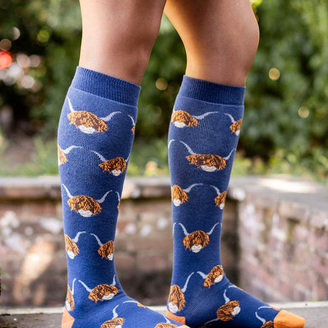 Bartleby Ladies Funky Welly Socks #style_highland-cow
