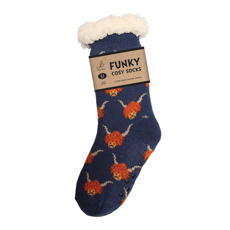 Bartleby Ladies Funky Sherpa Socks #style_highland-cow