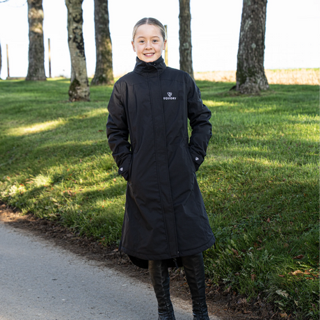 EQUIDRY Girl's Bronte Riding Coat with Removable Hood #colour_black