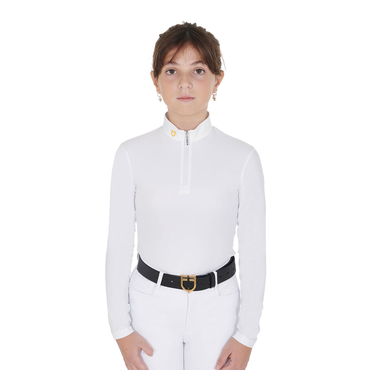 Equestro Girl's Slim Fit Polo Shirt In Technical Fleece Fabric