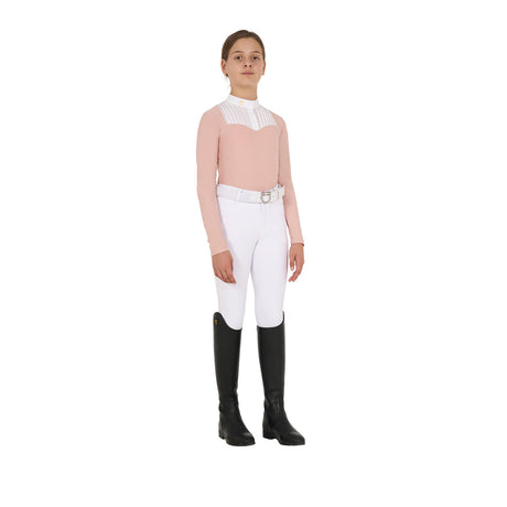 Equestro Girls' Slim Fit Competiton Polo Shirt Rhinestones #colour_pink