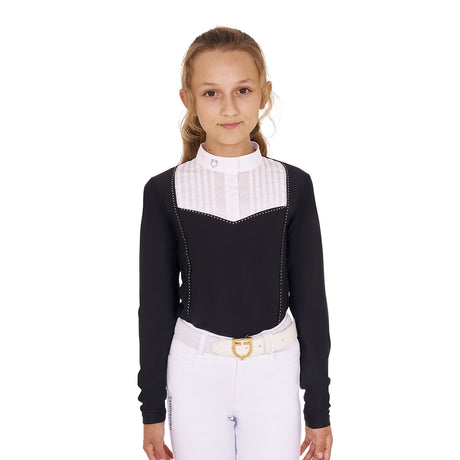 Equestro Girls' Slim Fit Competiton Polo Shirt Rhinestones #colour_black