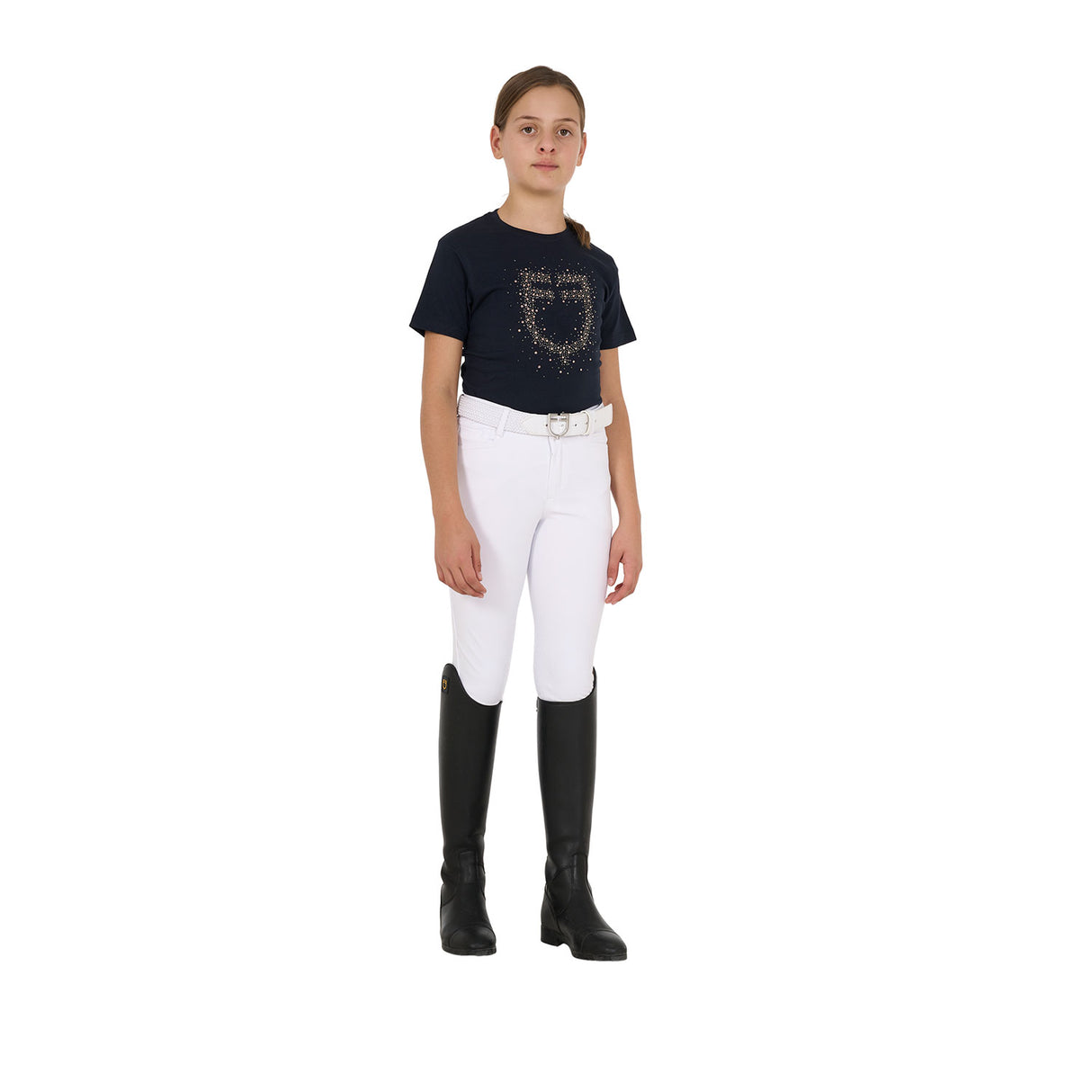 Equestro Girls' Slim Fit T-Shirt Rose Glitter Logo #colour_navy