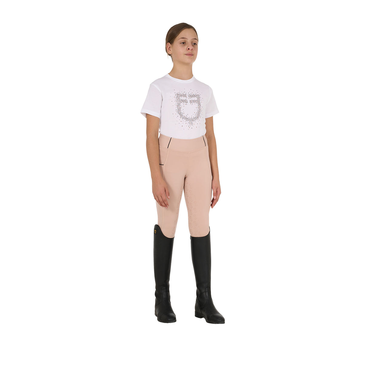 Equestro Girls' Slim Fit T-Shirt Rose Glitter Logo #colour_white