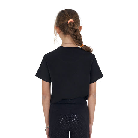 Equestro Girls' Basic Cotton T-Shirt With Tone On Tone Logo #colour_black