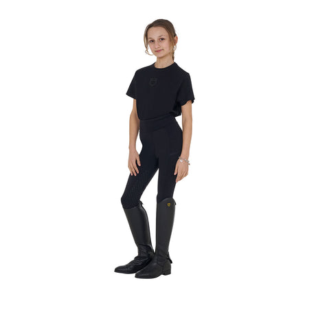 Equestro Girls' Basic Cotton T-Shirt With Tone On Tone Logo #colour_black