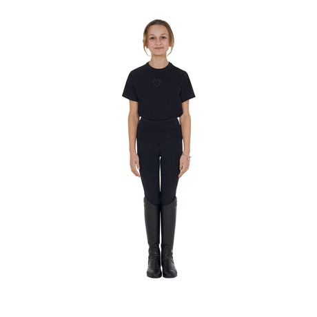 Equestro Girls' Basic Cotton T-Shirt With Tone On Tone Logo #colour_black