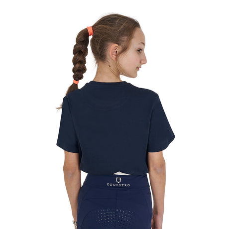 Equestro Girls' Basic Cotton T-Shirt With Tone On Tone Logo #colour_blue