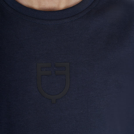 Equestro Girls' Basic Cotton T-Shirt With Tone On Tone Logo #colour_blue