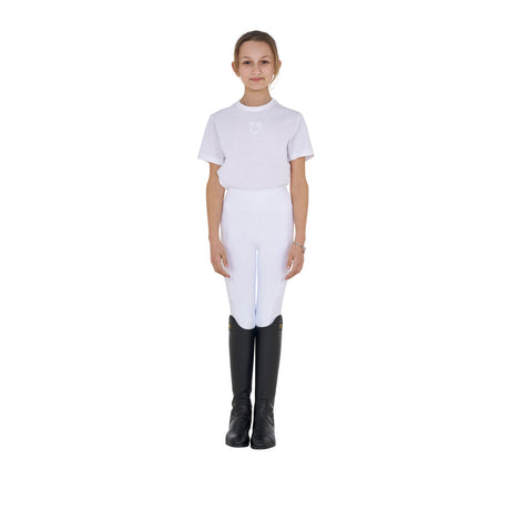 Equestro Girls' Basic Cotton T-Shirt With Tone On Tone Logo #colour_white