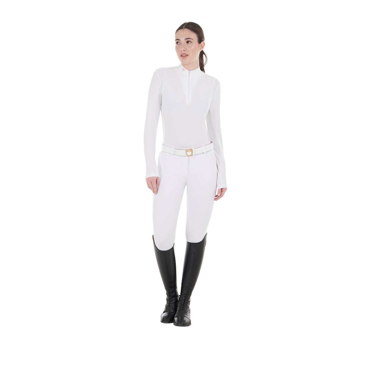 Equestro Women's Competition Polo Shirt With Mesh Inserts #colour_white