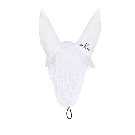 Equestro Knitted Fly Veil With Elastic Front Strap #colour_white