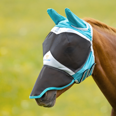 Shires FlyGuard Pro Fine Mesh Fly Mask With Ears & Nose #colour_teal