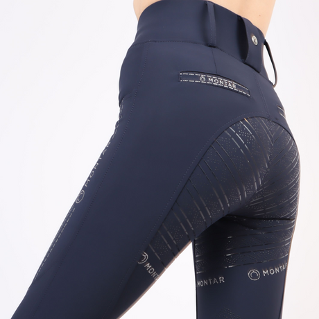 Montar Karen Highwaist Silver Logo Pipe Pull On Full Grip #colour_dark-navy