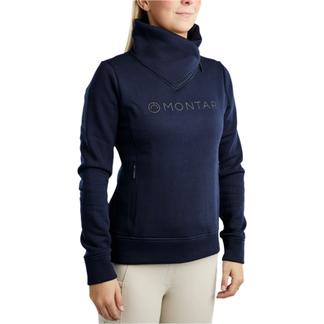 Montar MoNaja High Collar Sweatshirt with Gun Metal Crystal Logo #colour_navy