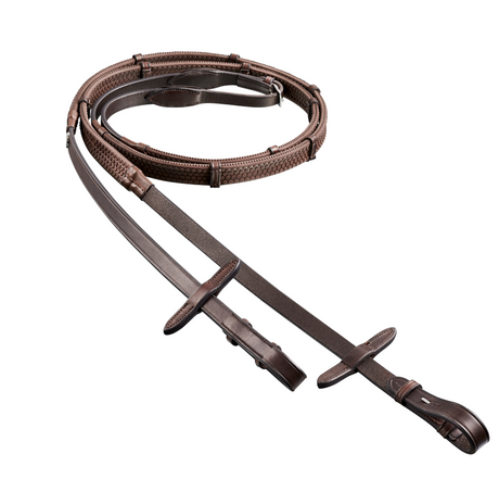 Finesse Flat Rubber Reins With Stops #colour_brown-brown-silver