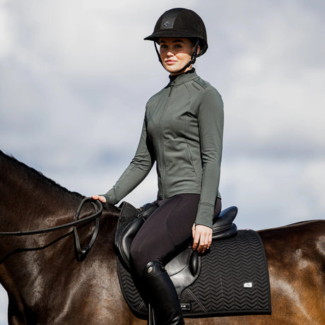 EQUIDRY Women's Water Repellent Zip up Top #colour_black-forest-green-black