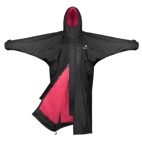 EQUIDRY Women's Thick Fleece Evolution Fixed Hood #colour_black-peacock-pink