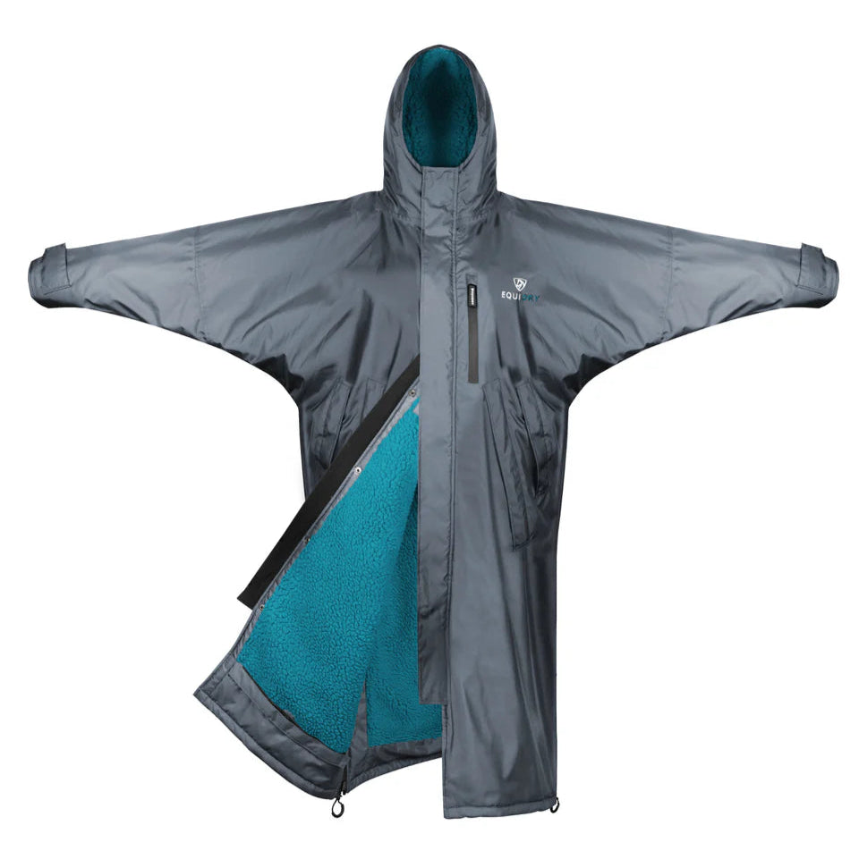 EQUIDRY Women's Thick Fleece Evolution Fixed Hood #colour_grey-turquoise