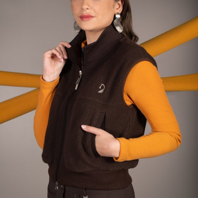 HKM Ladies Vest -Arezzo Teddy- #colour_dark-brown