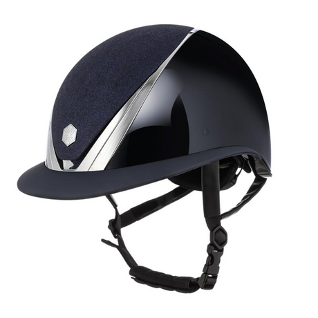 Charles Owen Hyda Sparkly Wide Peak with Mips riding hat in Navy Gloss/Chrome, side view