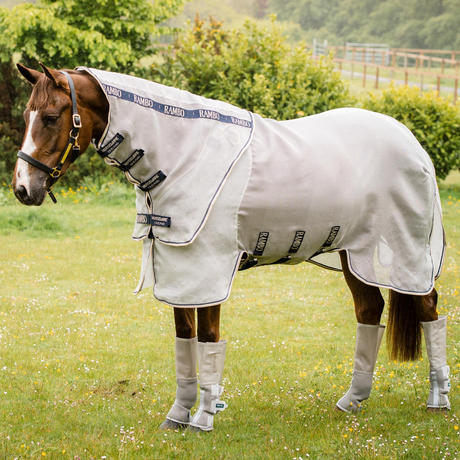 Horseware Ireland Rambo Protector Fly Rug #colour_silver-navy-white-beige