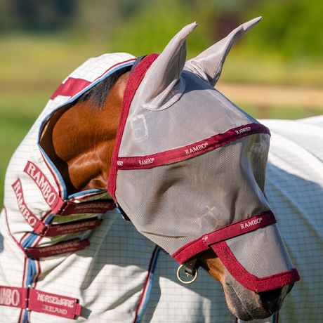 Horseware Ireland Rambo Flymask Plus #colour_oatmeal-cherry-peach-blue