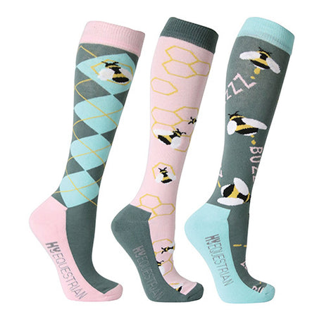 Hy Equestrian Novelty Printed Socks #colour_green-pink