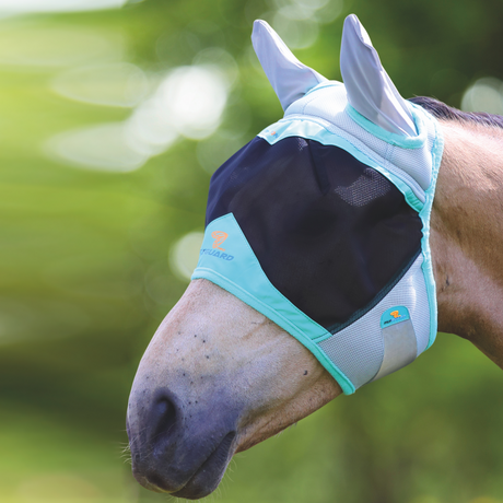 Shires Pro Fly Guard Air Motion Fly Mask With Ears #colour_aqua