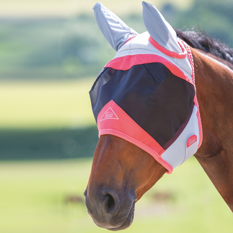 Shires Pro Fly Guard Air Motion Fly Mask With Ears #colour_coral