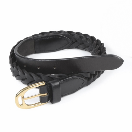 Shires Aubrion Plaited Leather Skinny Belt #colour_black