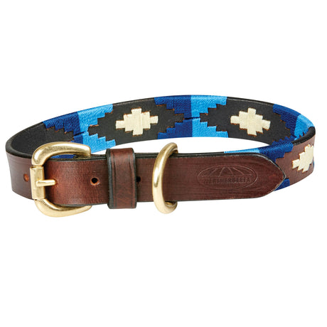 Weatherbeeta Polo Leather Dog Collar #colour_cowdray-brown-blue-blue